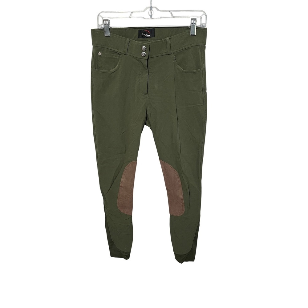 HKM Riding Breeches Women 26 Olive Green Knee Patch Equestrian Pants